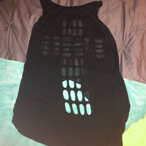 Black cross cutout tank top